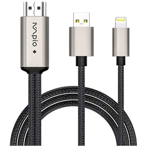 HDMI Cable for iPhone iPad - Compatiable with iPhone to TV HDMI Cable, 1080P Digital AV Adapter HDTV Cable for iPhone XR, X, 8, 7, 6, iPad Air, Mini, Pro, iPod Touch (Silver)