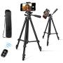 Phone Tripod, Aureday 50” Extendable Adjustable Travel Tripod Stand with Phone Holder Mount & Remote, Compatible with iPhone & Android Phone & Camera
