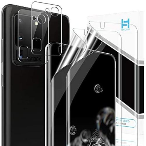 [2+2] HATOSHI for Samsung Galaxy S20 Ultra 5G (6.9-inch), 2 Pack Flexible TPU Film Screen Protector + 2 Pack Tempered Glass Camera Lens Protector, [Maximum Coverage] [Bubble Free] Case Friendly