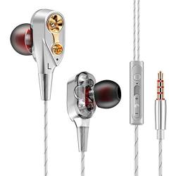 ZFD in-Ear Earphones, Wired Earphone Dual Driver Stereo Super Bass in-Ear Earphones with Mic Noise Isolating and Volume Control for Mobile Or PC Gaming,Silver