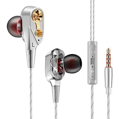 ZFD in-Ear Earphones, Wired Earphone Dual Driver Stereo Super Bass in-Ear Earphones with Mic Noise Isolating and Volume Control for Mobile Or PC Gaming,Silver ZFD in-Ear Earphones, Wired Earphone Dual Driver Stereo Super Bass in-Ear Earphones with Mic Noise Isolating and Volume Control for Mobile Or PC Gaming,Silver