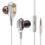 ZFD in-Ear Earphones, Wired Earphone Dual Driver Stereo Super Bass in-Ear Earphones with Mic Noise Isolating and Volume Control for Mobile Or PC Gaming,Silver