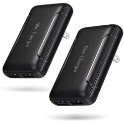 Slim USB Wall Charger, Pofesun 2 Pack Flat Dual Port USB Wall Charger Charging Block Adapter with Foldable Plug Compatible with iPhone Xs/XS Max/XR/X/8/8 Plus/7/6S/ 6S Plus,Samsung Galaxy,HTC-Black