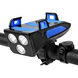 Miwaimao Bike Light Front Set Multifunction 4 in 1, USB Rechargeable Bicycle LED Headlight, Can be Used as Bicycle Headlight, Mobile Phone Holder, Bicycle Bell, Mobile Power (4000 mAh)