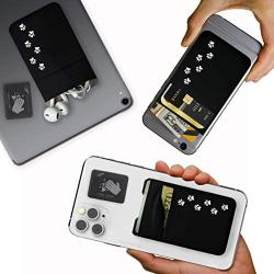 Double Pocket - Adhesive Card Holder - Cell Phone Pouch - Stick on Lycra Pocket - Carry Credit Cards and Cash (Black - CAT PAW)