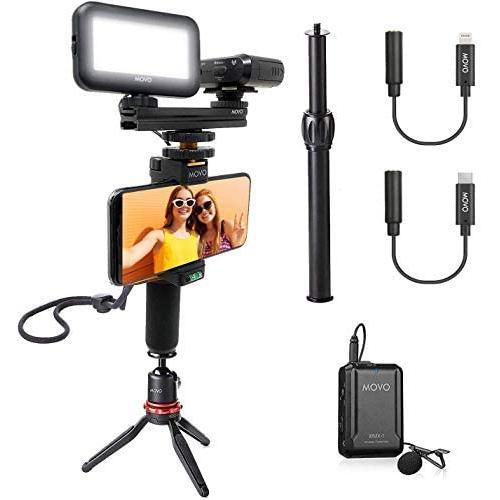 Movo Wireless Smartphone Video Kit with Tripod, Grip Rig, Wireless Lavalier Microphone, LED Light, Lightning, USB Type C Dongles - Compatible with iPhone, Android, Samsung Galaxy, Pixel, Moto, and HTC Movo Wireless Smartphone Video Kit with Tripod, Grip Rig, Wireless Lavalier Microphone, LED Light, Lightning, USB Type C Dongles - Compatible with iPhone, Android, Samsung Galaxy, Pixel, Moto, and HTC