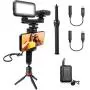 Movo Wireless Smartphone Video Kit with Tripod, Grip Rig, Wireless Lavalier Microphone, LED Light, Lightning, USB Type C Dongles - Compatible with iPhone, Android, Samsung Galaxy, Pixel, Moto, and HTC