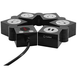 Cellet 4 Outlet Rotating Power Strip, With Timer and ON and Off Button, Dual USB Charging Ports, 5 Foot Cord, for Computers, Smartphones, Tablets, and Other Devices- Black