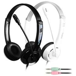 On Ear Headphones, Stereo Headphone 3.5mm Wired Music Gaming Computer Mobile Phone Headset with Mic - Black Double Plug
