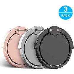 Finger Ring Stand 3 Pack, Ama Forest 360° Rotary Cell Phone Holder Finger Loop Grip Mount Universal Smartphone Kickstand for iPhone x/xr/xs max, Samsung Galaxy S10/S9 Rose Gold Silver&Black