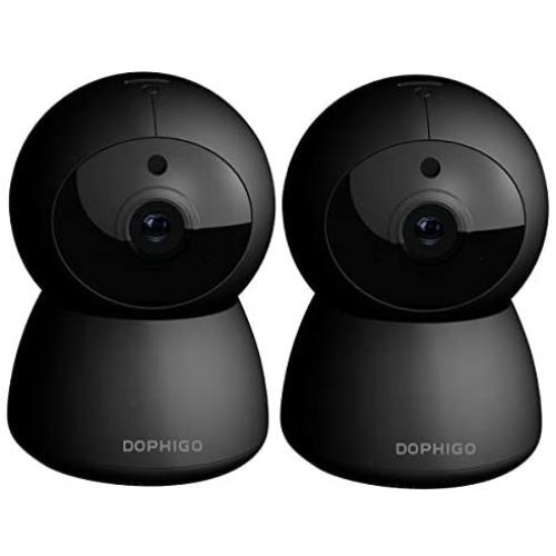 DophiGo Set of 2 1080P HD Dome 360° Wireless WiFi Baby Monitor Safety Home Security Surveillance IP Cloud Cam Night Vision Camera for Baby Pet Android iOS apps (Set of 2 Black)