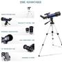 Astronomy Telescope for Beginners with 43 inch Tripod Smartphone Adapter Mounting Portable Travel Scope Case, 400 70mm 66x MAXLAPTER