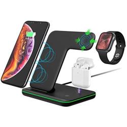 Wireless Charger 3 in 1 Charging Station for Airpods1/2/Pro iWatch 1/2/3/4 Qi Certified 15W Fast Wireless Charging Stand for iPhone X/Xs/Xs Max/8/8 Plus Samsung Galaxy S10 S9 S8 S7 Note9/8 and More