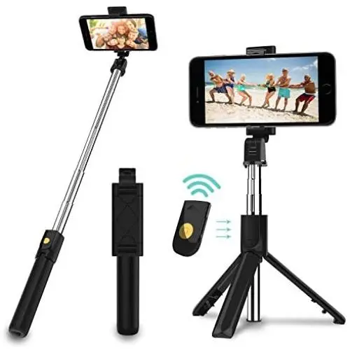 SYOSIN Selfie Stick, 3 in 1 Extendable Selfie Stick Tripod with Detachable Bluetooth Wireless Remote Phone Holder Compatible with iPhone and Android Smartphone