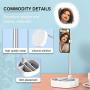 CameCosy Selfie LED Light with Tripod Stand +Foldable Beauty Mirror+Cell Phone Holder, Adjustable Brightness Fill Light for Makeup/Camera Video/YouTube, Compatible with iPhone/Android.-White