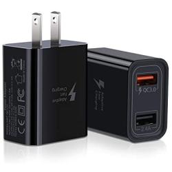 Quick Charger 3.0, Pofesun 2Pack 30W QC 3.0 USB Wall Charger Adapter Dual Port Adaptive Fast Charging Block Compatible for Samsung Galaxy S10 S9 S8 Plus S7 Edge Note 8 9 10,iPhone,iPad,LG-Black,Black