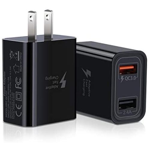 Quick Charger 3.0, Pofesun 2Pack 30W QC 3.0 USB Wall Charger Adapter Dual Port Adaptive Fast Charging Block Compatible for Samsung Galaxy S10 S9 S8 Plus S7 Edge Note 8 9 10,iPhone,iPad,LG-Black,Black