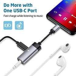 ESR 2-in-1 USB-C PD Headphone Jack Adapter, Type-C to 3.5mm Audio Adapter, for Aux, Stereo, Earphones, Headset, Headphones, Compatible with Galaxy S20/S10/Note10, Pixel 3/4, iPad Pro 2018, Grey