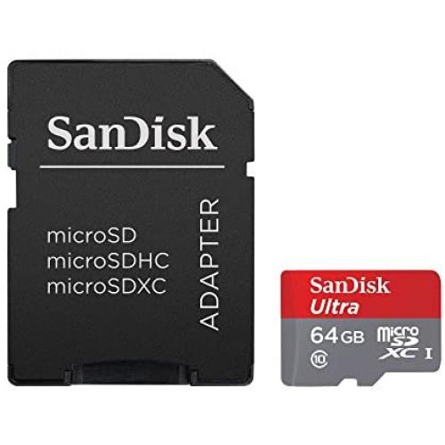 SanDisk Ultra 64GB microSDXC UHS-I Card with Adapter, Grey/Red, Standard Packaging (SDSQUNC-064G-GN6MA)
