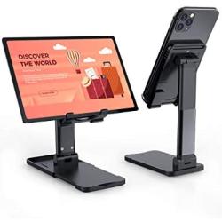 Cell Phond Holder Stand for Desk, Height Adjustable iPad Stand for Video conferencing, Foldable & Portable Desktop Phone Cradle, Compatible with iPhone 11 Pro Xs XR 8 X, Samsung A20 S10, iPad Pro 11