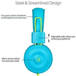 Kids Headphones-noot products K22 Foldable Stereo Tangle-Free 3.5mm Jack Wired Cord On-Ear Headset for Children/Teens/Boys/Girls/Smartphones/School/Kindle/Airplane/Plane/Tablet (Teal/Lime)