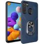 Oleaders for Galaxy A21 Case with Tempered Glass Screen Protector, Rotatable Metal Ring Holder Compatible with Magnetic Car Kickstand Case for Samsung Galaxy A21 - Blue