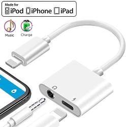 Headphone Jack Adapter for iPhone 11 pro Dongle 3.5mm Jack Car Charger AUX Converter Splitter Charge & Audio Adapters Cables 2 in 1 for iPhone 8/8Plus/7/7Plus/X/10/Xs/Xs Max Earphone Adaptor Splitter