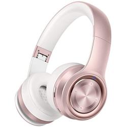 Picun P26 Bluetooth Headphones Over Ear 40H Playtime Hi-Fi Stereo Wireless Headphones Girl Deep Bass Foldable Wired/Wireless/TF for Phone/TV Bluetooth 5.0 Wireless Earphones with Mic Women (Rose Gold)