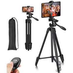 62inch Phone Tablet Tripod, VICTIV Ultra-Portable Travel Tripod for Cellphone, Lightweight Compact Tripod with 2 in 1 Phone/Tablet Clip & Wireless Remote for Smartphone & Tablet Video Shooting