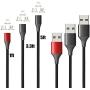 NetDot Gen10 3 in 1 Nylon Fast Charging Cable Compatible with Micro USB & USB-C Smartphones and i-Product(3 Pack,1ft red/3.3ft black/5ft Black)