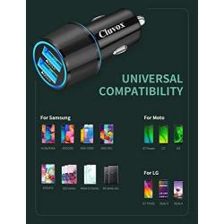 Cluvox 36W Dual USB Car Charger, Fast Charging Automobile Charger Compatible for Samsung Galaxy A10e/A50/A51/A20S/A20/A30S/A30/A71/A70/S10/S9 Quick Charge 3.0 Car Adapter with 2-Pack 3.3ft Type C Cord