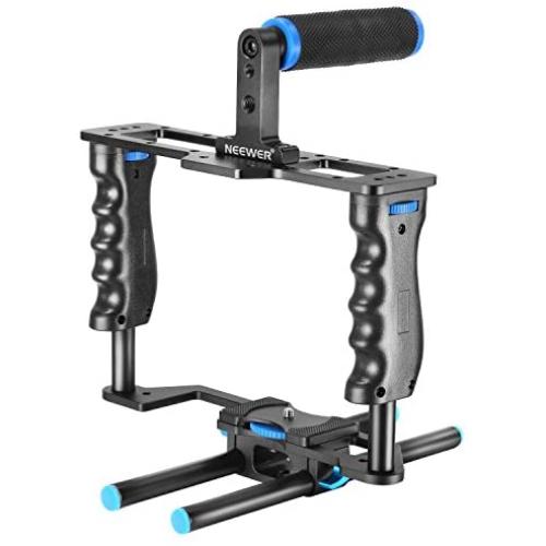 Neewer Aluminum Alloy Camera Video Cage Film Movie Making Kit include:(1)Video Cage(1)Top Handle Grip(2)15mm Rod for DSLR Cameras Such as Canon 5D mark II III 700D 650D Nikon D7200 Pentax Sony Olympus