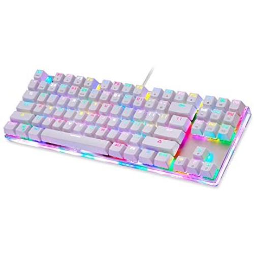 MOTOSPEED Gaming Mechanical Keyboard RGB Rainbow Backlit Transparent Bottom Anti-ghosting 87 Keys, Illuminated USB Gaming Keyboard for Mac/PC/Laptop Blue Switches