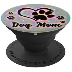 Dog Mom Gift Cute Dog Paw Print Heart Black Rainbow PopSockets Grip and Stand for Phones and Tablets