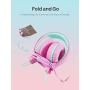 iClever Kids Headphones for Girls - Wired Headphones for Kids with MIC, Adjustable Headband, Foldable, Volume Control - Childrens Headphones on Ear for iPad Tablet Kindle Airplane School, Pink