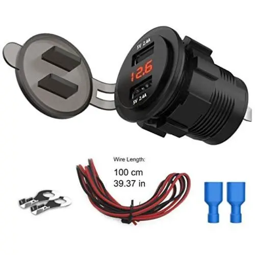 USMEI Dual USB Charger Socket Waterproof Power Outlet 4.8A with 12V/24V Voltmeter LED Digital Display for Car Boat Marine Motorcycle ATV RV Campers Tractors USMEI Dual USB Charger Socket Waterproof Power Outlet 4.8A with 12V/24V Voltmeter LED Digital Display for Car Boat Marine Motorcycle ATV RV Campers Tractors