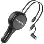 CHAFON Car Charger Cord Adapter,Dual 2.6 ft Retractable Fast Charging Cable Quick Charge,PD 18W Phone USB C Micro Port Compatible with Phone 11 XS Max XR X Samsung Galaxy LG Google Pixel & More