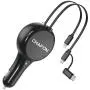 CHAFON Car Charger Cord Adapter,Dual 2.6 ft Retractable Fast Charging Cable Quick Charge,PD 18W Phone USB C Micro Port Compatible with Phone 11 XS Max XR X Samsung Galaxy LG Google Pixel & More