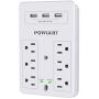 Multi Plug Outlet, Surge Protector, POWLIGHT USB Wall Charger with 3 USB Ports(Smart 3.4A Total), 6-Outlet Extender and Top Phone Holder for Your Cell Phone, White, ETL Listed
