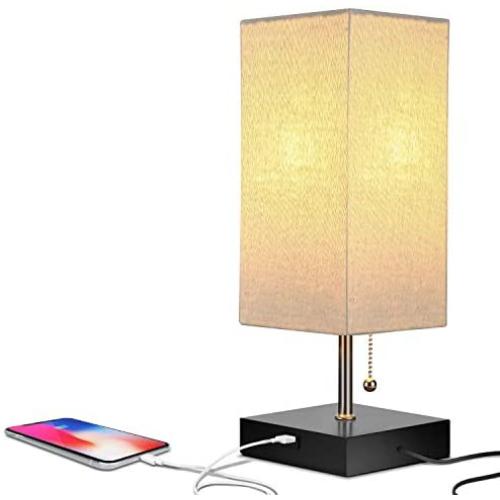 Brightech Grace LED USB Bedside Table & Desk Lamp – Modern Lamp with Soft, Ambient Light, Unique Lampshade & Functional USB Port – Perfect for Table in Bedroom, Living Room, or Office - Black