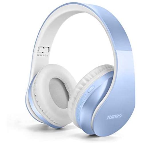 Bluetooth Headphones,Tuinyo Wireless Headphones Over Ear with Microphone, Foldable & Lightweight Stereo Wireless Headset for Travel Work TV PC Cellphon-Light Blue