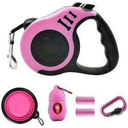 PETIMP STORE Pink Retractable Dog Leash 16ft with Dog Waste Bag Dispenser Dog Bowl for Small Medium Dog (6 PCs)