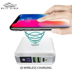 White Kaiman Global Travel Wireless Power Bank -External Wall Charger w/Qi Wireless Super Charging Pad Compatible for iPhone, Samsung Galaxy & iPads (Power Bank w/International Adapters)