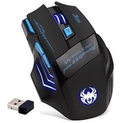 ZELOTES Professional LED USB Optical 2400 DPI 7 Button USB 2.4G Portable Mobile Wireless Gaming Mouse Mice for Gamer,Notebook, PC, Laptop, Computer, MacBook (Black)