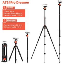 GEEKOTO 77 Tripod, Camera Tripod for DSLR, Compact Aluminum Tripod with 360 Degree Ball Head and 8kgs Load for Travel and Work