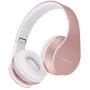 PowerLocus Wireless Bluetooth Over-Ear Stereo Foldable Headphones, Wired Headsets with Built-in Microphone for iPhone, Samsung, LG, iPad (Rose Gold)