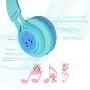 Kids Headphones, Riwbox CT-7S Cat Ear Bluetooth Headphones 85dB Volume Limiting,LED Light Up Kids Wireless Headphones Over Ear with Microphone for iPhone/iPad/Kindle/Laptop/PC/TV(Blue&Green)