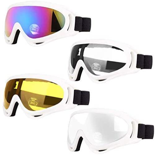 Peicees 4 Pack Winter Ski Goggles with UV400 Protection Adjustable Motorcycle Snow Goggles Tactical Glasses Windproof Sunglasses for Kids Boys Girls