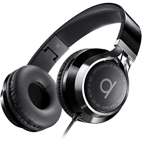 Artix CL750 Foldable Noise Isolating On Ear Headphones Wired with Microphone and Volume Control, Stereo Head Phones Corded with Adjustable Headband for Computer, Laptop and Cell Phone (Black)