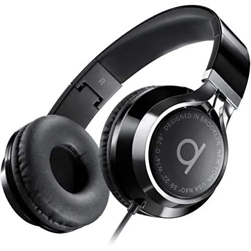 Artix CL750 Foldable Noise Isolating On Ear Headphones Wired with Microphone and Volume Control, Stereo Head Phones Corded with Adjustable Headband for Computer, Laptop and Cell Phone (Black)